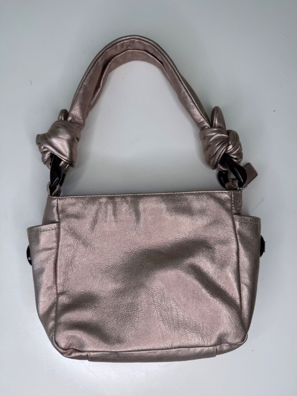 Rare! 2010 Era Coach Rose Gold Mini Hobo Leather Handbag with Tortoise Shell - Picture 3 of 10